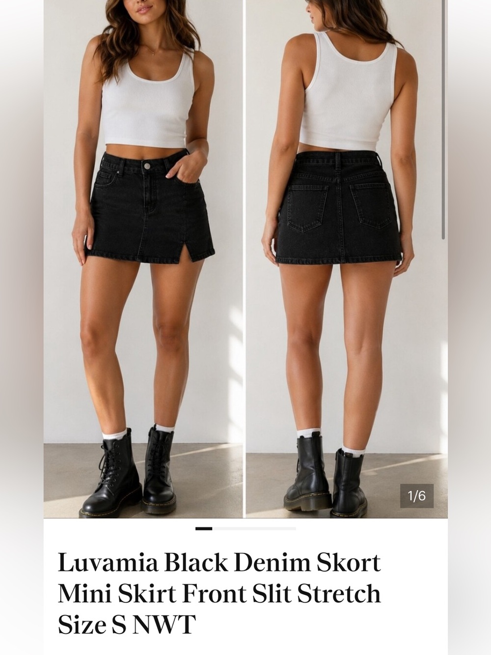 Luvamia Black Denim Mini Skort with Front Slit